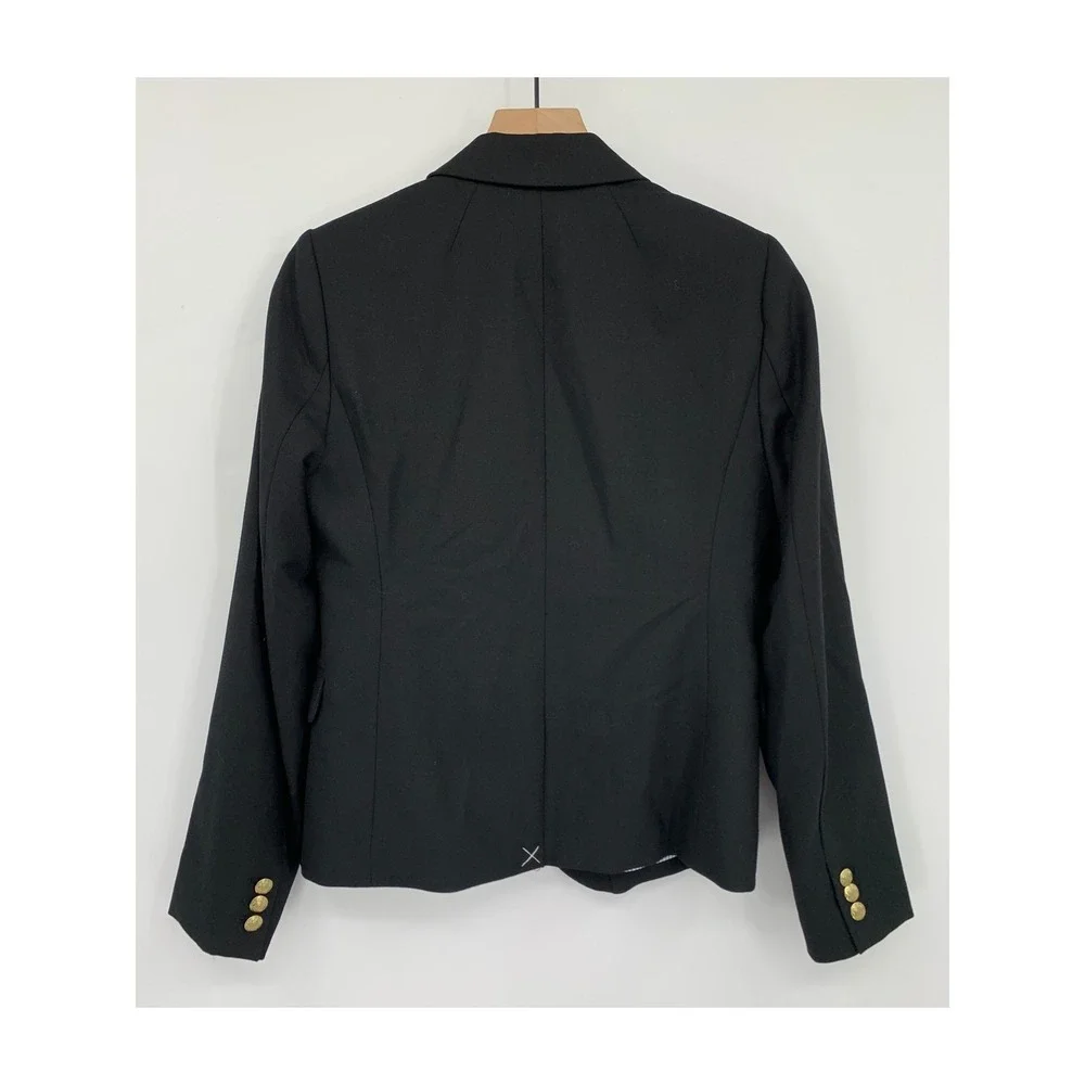 J Crew Blazer Womens 6 Black Wool Blend Gold Button Career Professional NEW